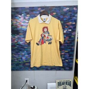 Vintage Gopher Sport Raggedy Ann and Andy Yellow Polo Shirt XL Made in USA